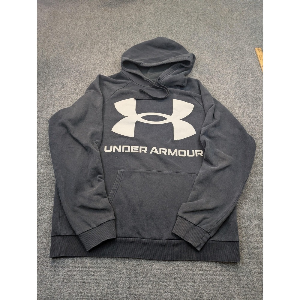 Under Armour Hoodie‎ Mens XL Black Pullover Fleece Graphic Logo Tagless